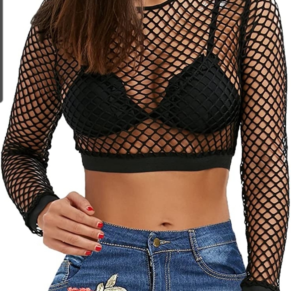 Black mesh crop top